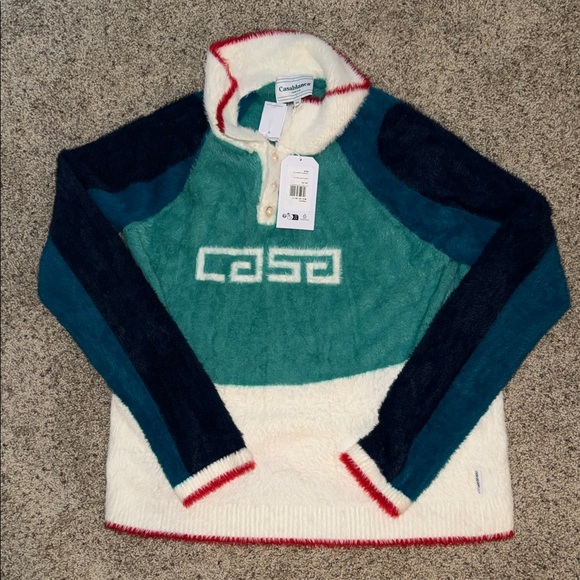 Casablanca Men’s Teal & Cream Colorblock Fleece Polo